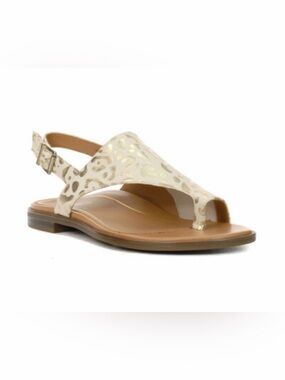 Vionic Ella Cream and Gold Toe-Loop Slingback Sandals